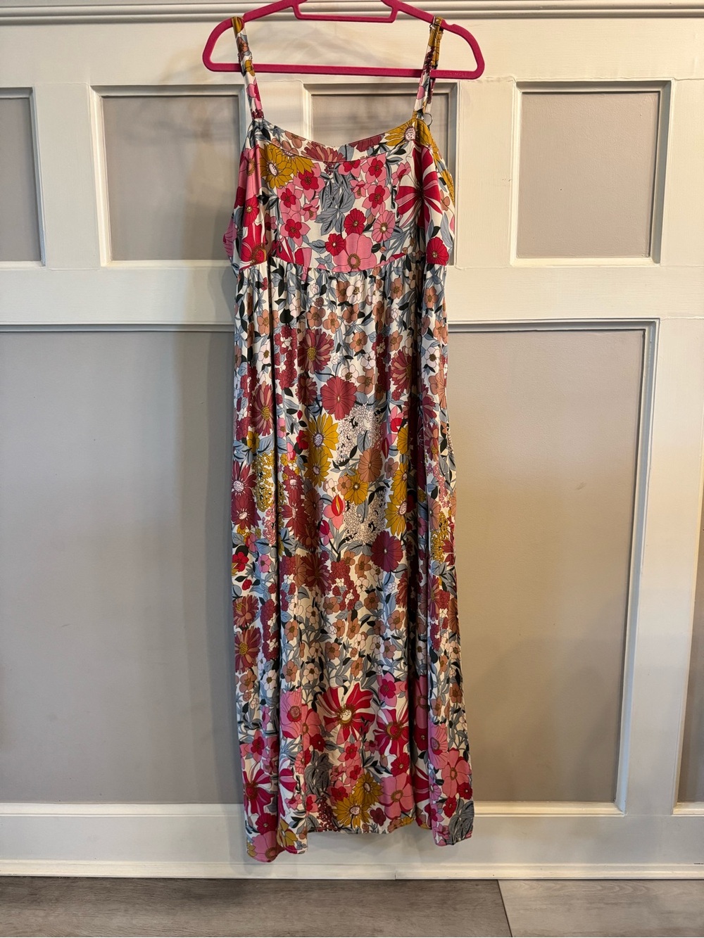 NATURAL LIFE Floral Maxi Dress in Pink, Mustard & Gray Size L/XL